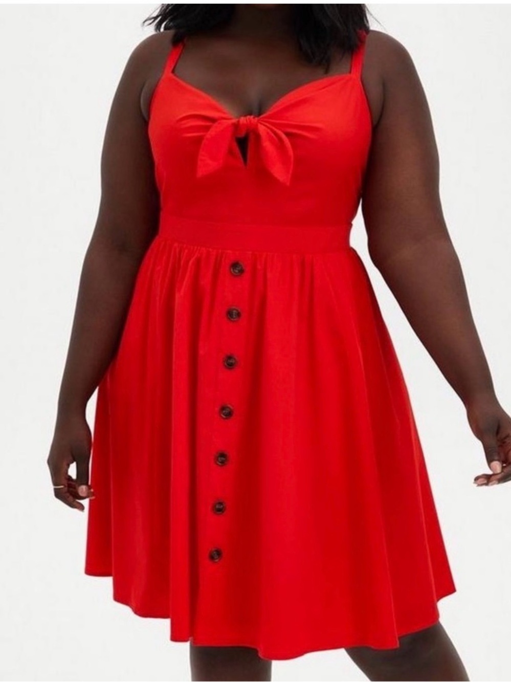 Torrid Red Poplin Tie Front Skater Dress Decorative Buttons Plus Size 5 (Sz 28)